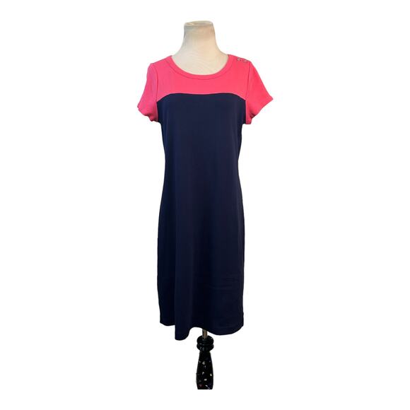 Talbots blue pink color block short sleeves short T shirt dress size Small - Picture 12 of 12